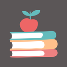 school partnerships, stacked books with apple on top, grey background