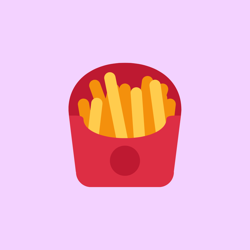 Feeding & Mealtimes, fries in red packaging, light pink background
