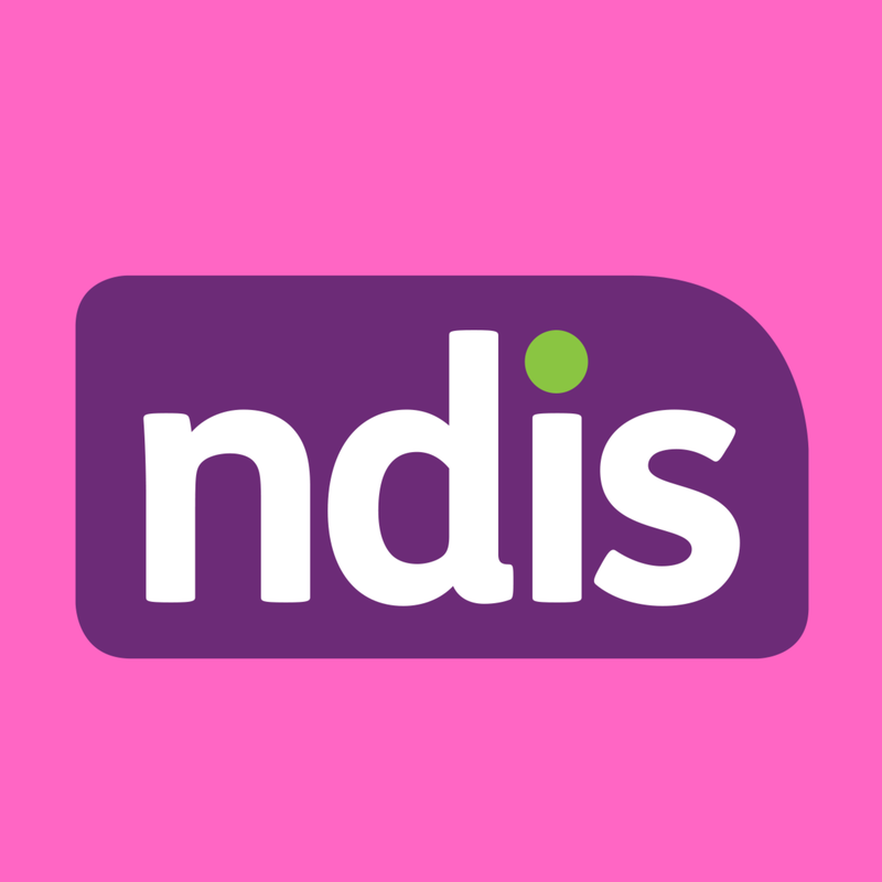 Disability Support, NDIS logo on pink background