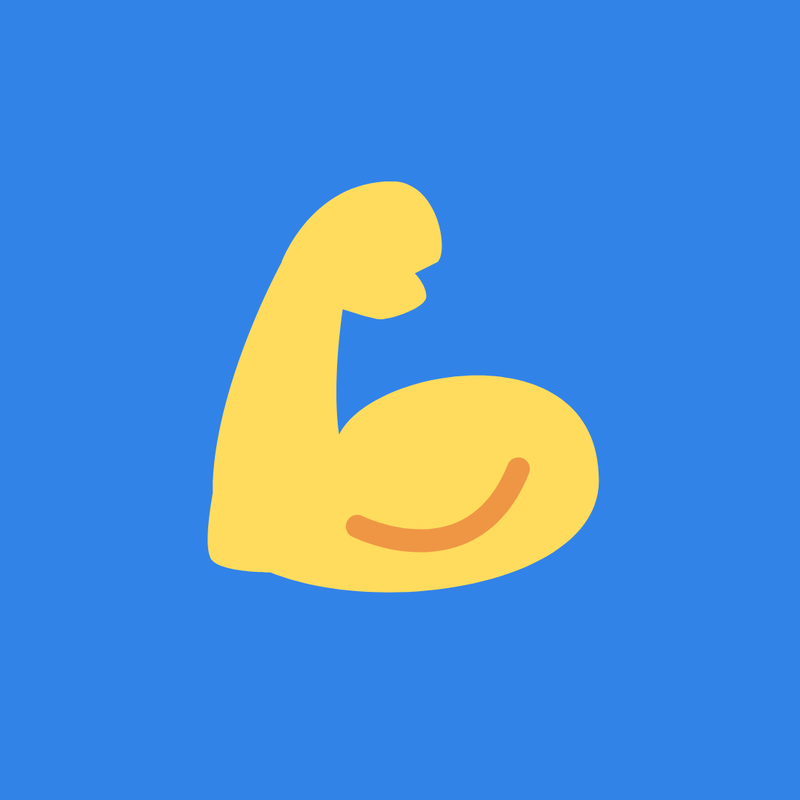 Physiotherapy, yellow muscle emoji, blue background